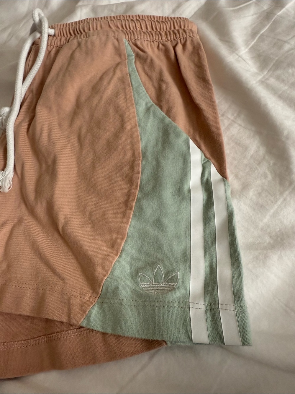 adidas Pastel Peach Drawstring Shorts with White Accents